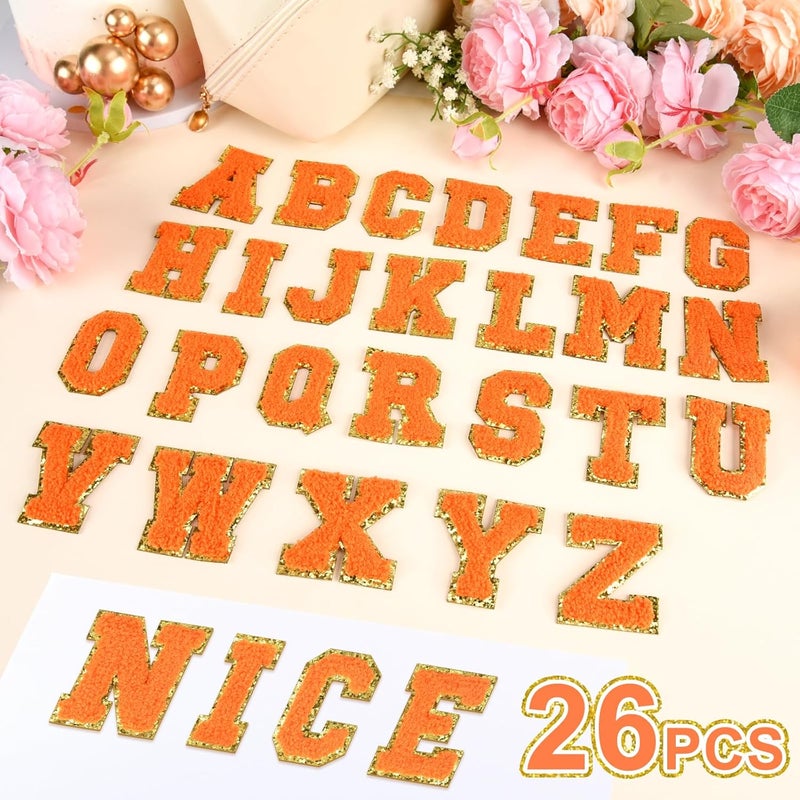 ASTARON 26 Pcs Self Adhesive Letter Patches Chenille Letters Stickers, A-Z Embroidered Applique Patches Alphabet Cloth Patch for Clothes, Bags, Hat, Phone Case, DIY Accessories (Orange) - Image 4